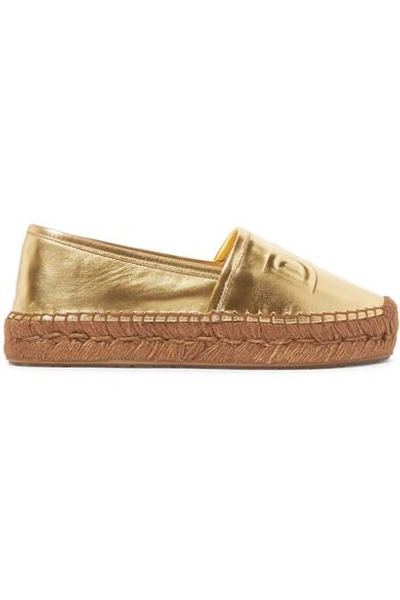 Shop Dolce & Gabbana Logo-embossed Metallic Leather Espadrilles In Gold