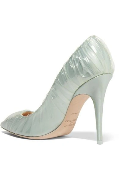 Shop Off-white C/o Jimmy Choo Anne 100 Pvc-wrapped Satin Pumps In Light Blue