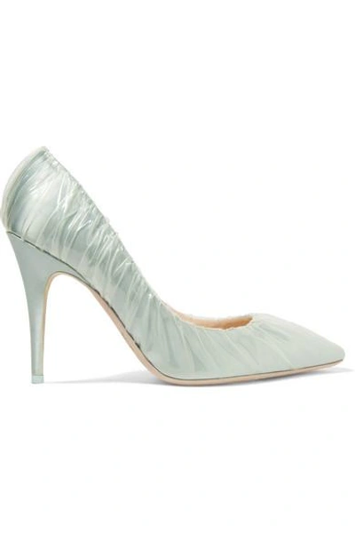 Shop Off-white C/o Jimmy Choo Anne 100 Pvc-wrapped Satin Pumps In Light Blue
