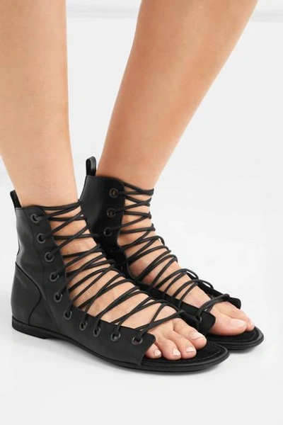 Shop Ann Demeulemeester Lace-up Leather Sandals In Black
