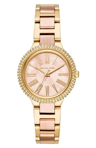 Shop Michael Kors Taryn Crystal Bracelet Watch, 33mm In Rose Gold/ Gold/ Rose Gold