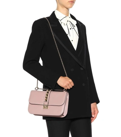 Shop Valentino Garavani Lock Medium Leather Shoulder Bag In Pink
