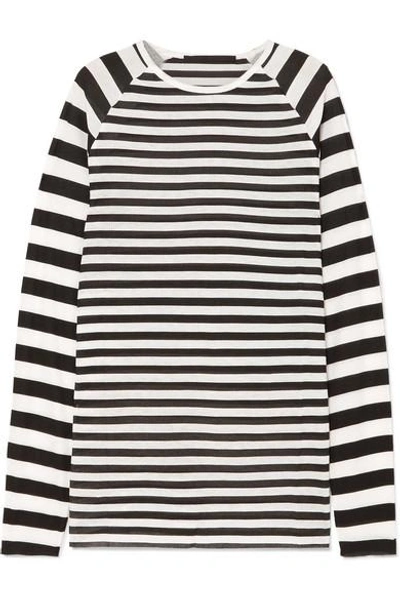 Shop Haider Ackermann Striped Silk-chiffon And Ribbed Jersey Top In Ivory