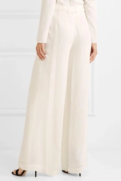 Shop Halston Heritage Crinkled-crepe Wide-leg Pants In Ivory