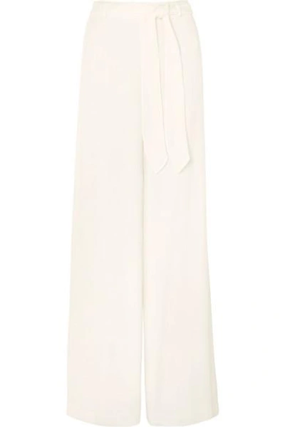 Shop Halston Heritage Crinkled-crepe Wide-leg Pants In Ivory