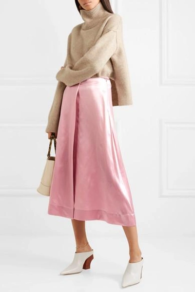 Shop Deitas Harper Wrap-effect Silk-satin Midi Skirt In Pastel Pink