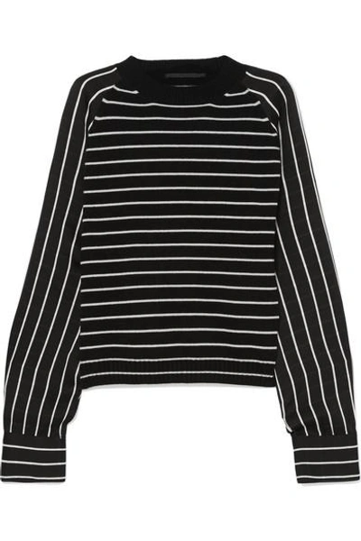 Shop Haider Ackermann Striped Wool-blend And Satin Sweater In Black