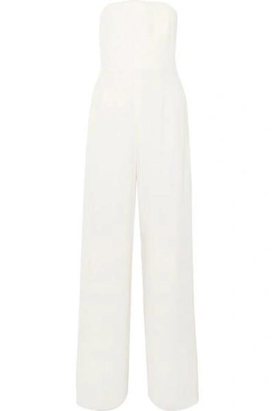 Shop Halston Heritage Strapless Layered Crepe And Chiffon Jumpsuit In Ivory