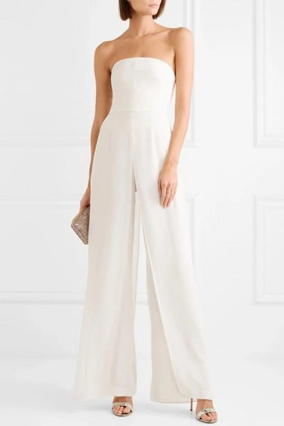 Shop Halston Heritage Strapless Layered Crepe And Chiffon Jumpsuit In Ivory