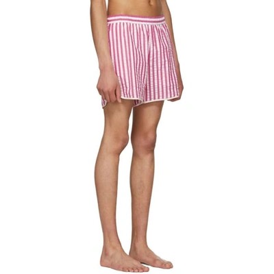 Shop Noah Nyc Red And White Stripe Seersucker Running Shorts In Red Stripe