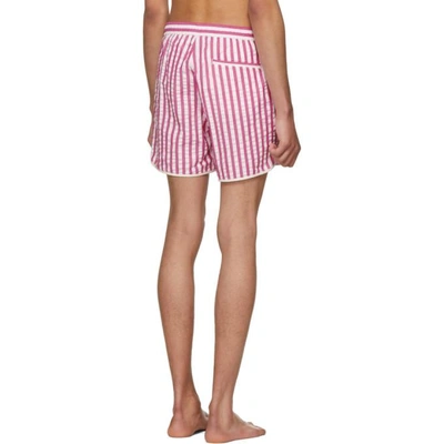 Shop Noah Nyc Red And White Stripe Seersucker Running Shorts In Red Stripe