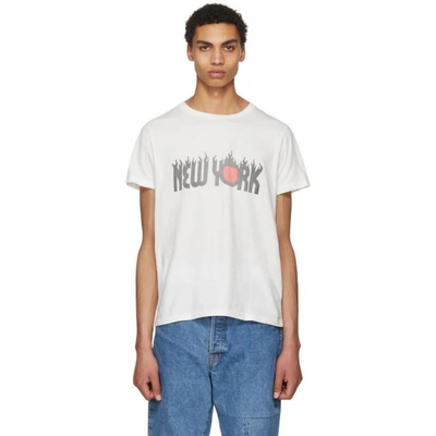 Shop Remi Relief Off-white New York Fire Long Wash Finish T-shirt In Offwhite