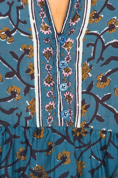 Shop Sea Crochet Pom Pom Dress In Blue,floral