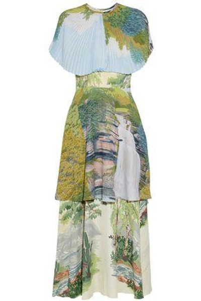 Shop Stella Mccartney Tiered Printed Plissé Crepe De Chine Gown In Cream