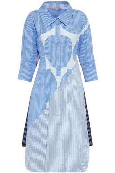 Shop Stella Mccartney Woman Paneled Appliquéd Striped Cotton-poplin Shirt Dress Sky Blue