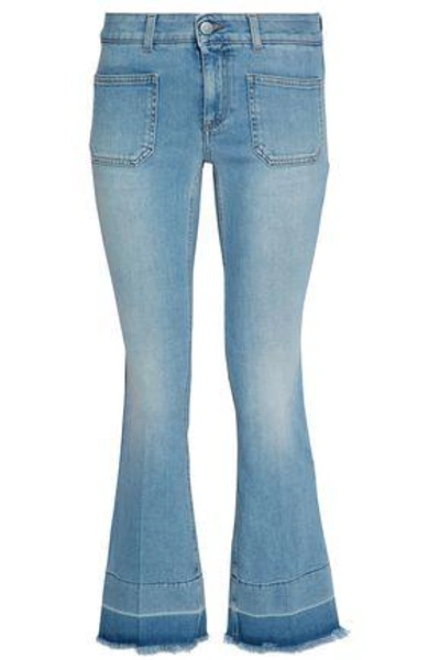 Shop Stella Mccartney Woman Frayed Faded Mid-rise Flared Jeans Light Denim