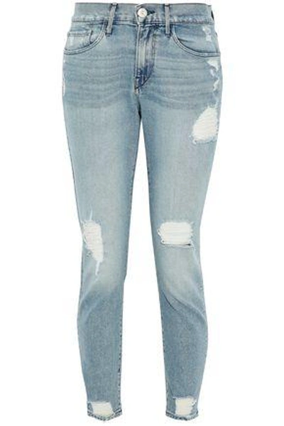 Shop 3x1 Woman Distressed Mid-rise Skinny Jeans Light Denim