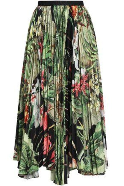 Shop Adam Lippes Woman Pleated Floral-print Woven Midi Skirt Black