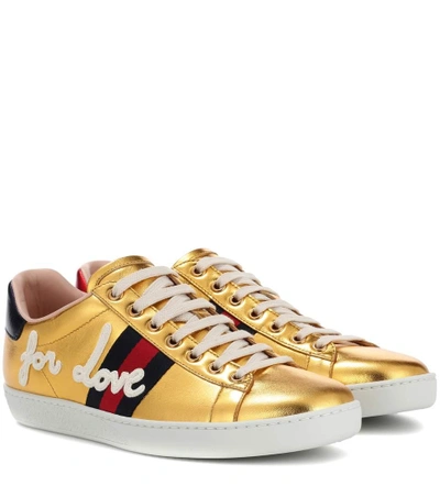Shop Gucci Ace Leather Sneakers In Gold