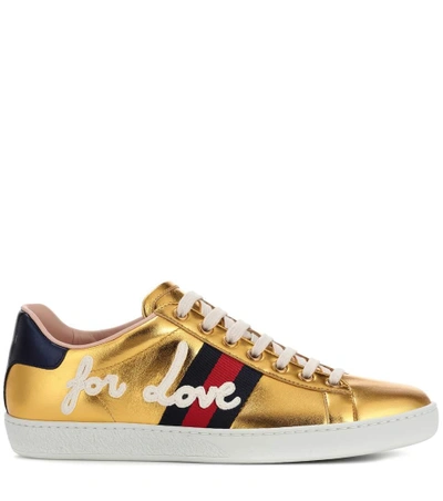 Shop Gucci Ace Leather Sneakers In Gold