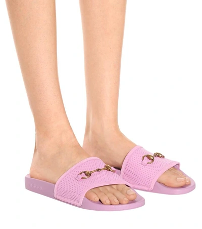 Shop Gucci Horsebit Leather Slides In Pink