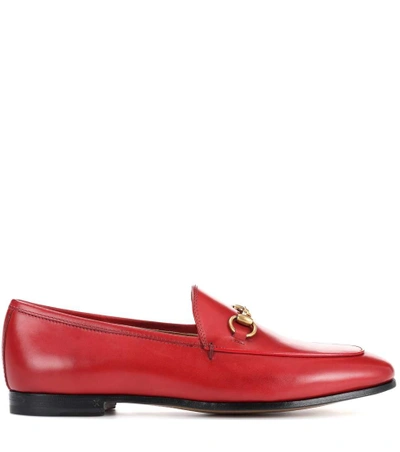 Shop Gucci Jordaan Leather Loafers In Red