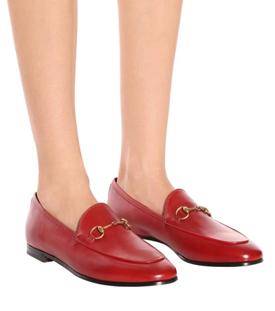 Shop Gucci Jordaan Leather Loafers In Red