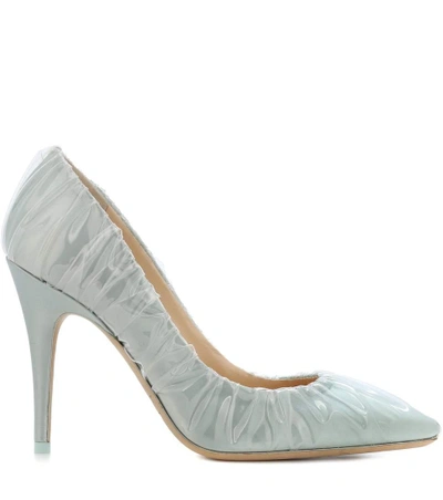 Shop Jimmy Choo X Off-white Anne 100 Satin Pumps In Blue