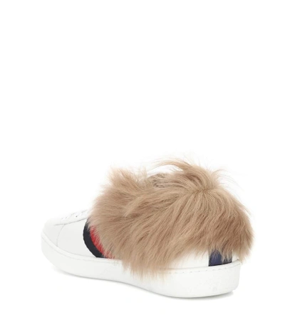Shop Gucci Ace Fur-trimmed Leather Sneakers In Female