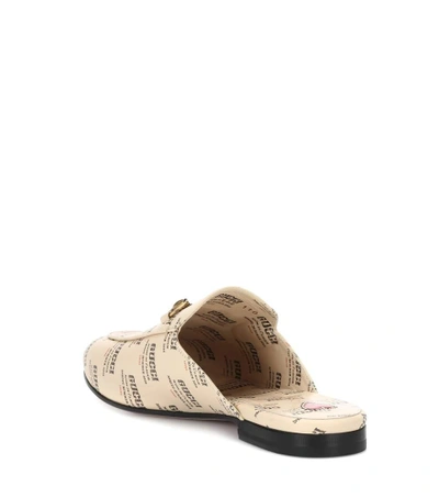 Shop Gucci Princetown Printed Leather Slippers In Beige