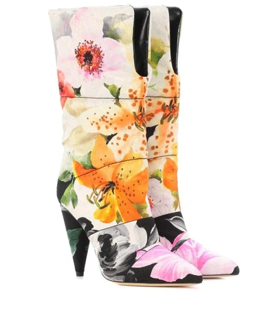 Shop Jimmy Choo X Off-white Sara 100 Floral Jacquard Boots In Multicoloured
