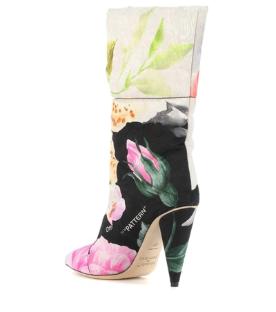 Shop Jimmy Choo X Off-white Sara 100 Floral Jacquard Boots In Multicoloured