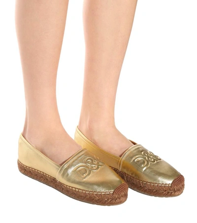 Shop Dolce & Gabbana Metallic Leather Espadrilles In Gold