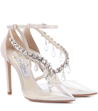 JIMMY CHOO X OFF-WHITE VICTORIA 100 EMBELLISHED SATIN PUMPS P00315781