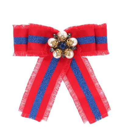 Shop Gucci Web Grosgrain Bow Brooch In Female