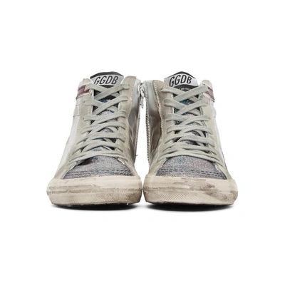 Shop Golden Goose Silver Glitter Slide High-top Sneakers In Silver-mult