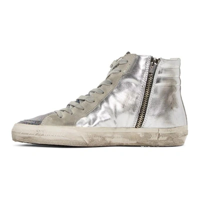Shop Golden Goose Silver Glitter Slide High-top Sneakers In Silver-mult
