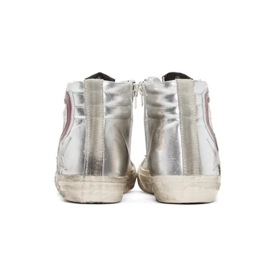 Shop Golden Goose Silver Glitter Slide High-top Sneakers In Silver-mult