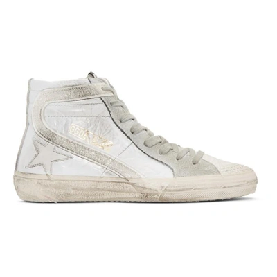 Shop Golden Goose White Glitter Slide High-top Sneakers In Wrinkled Wh