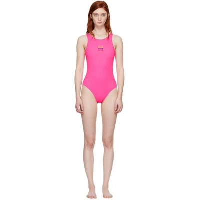 Shop Msgm Pink Logo Swimsuit In 15 Pink