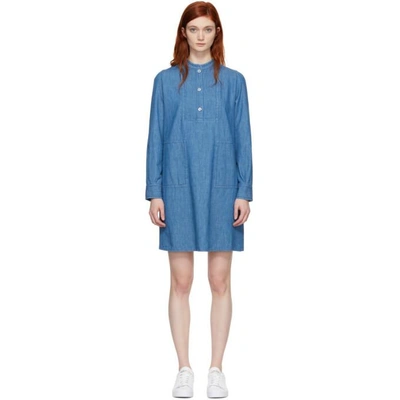 Shop A.p.c. Indigo Saffron Dress In Indigo Dela