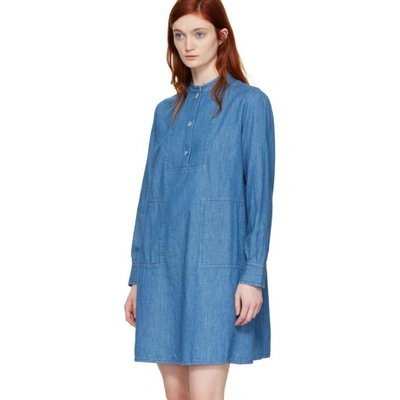 Shop A.p.c. Indigo Saffron Dress In Indigo Dela