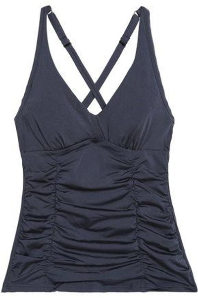 Shop Heidi Klum Swim Woman Ruched Crepe De Chine Swimsuit Storm Blue