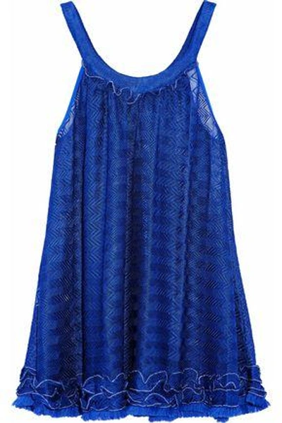 Shop Missoni Woman Ruffle-trimmed Fringed Crochet-knit Coverup Royal Blue