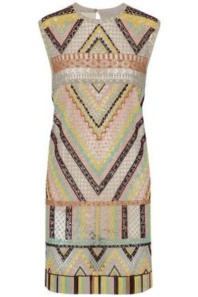 Shop Valentino Fringe Beaded Tulle Mini Dress In Multicolor