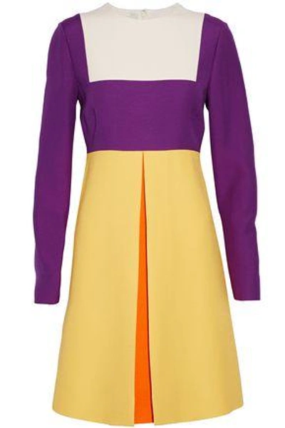 Shop Valentino Color-block Wool And Silk-blend Mini Dress In Yellow