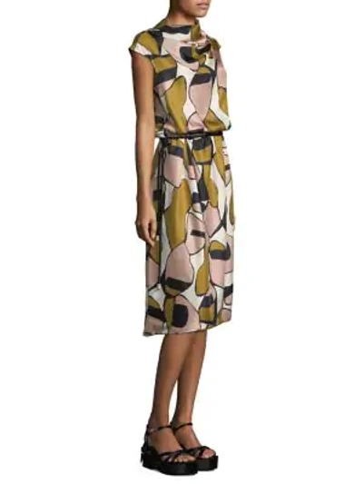 Shop Marc Jacobs Printed Silk Drape-neck Dress In Pink