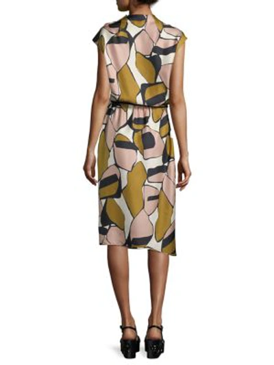 Shop Marc Jacobs Printed Silk Drape-neck Dress In Pink