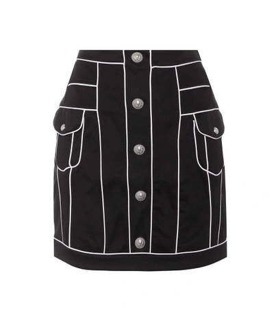 Shop Balmain Cotton Miniskirt In Black