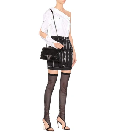 Shop Balmain Cotton Miniskirt In Black
